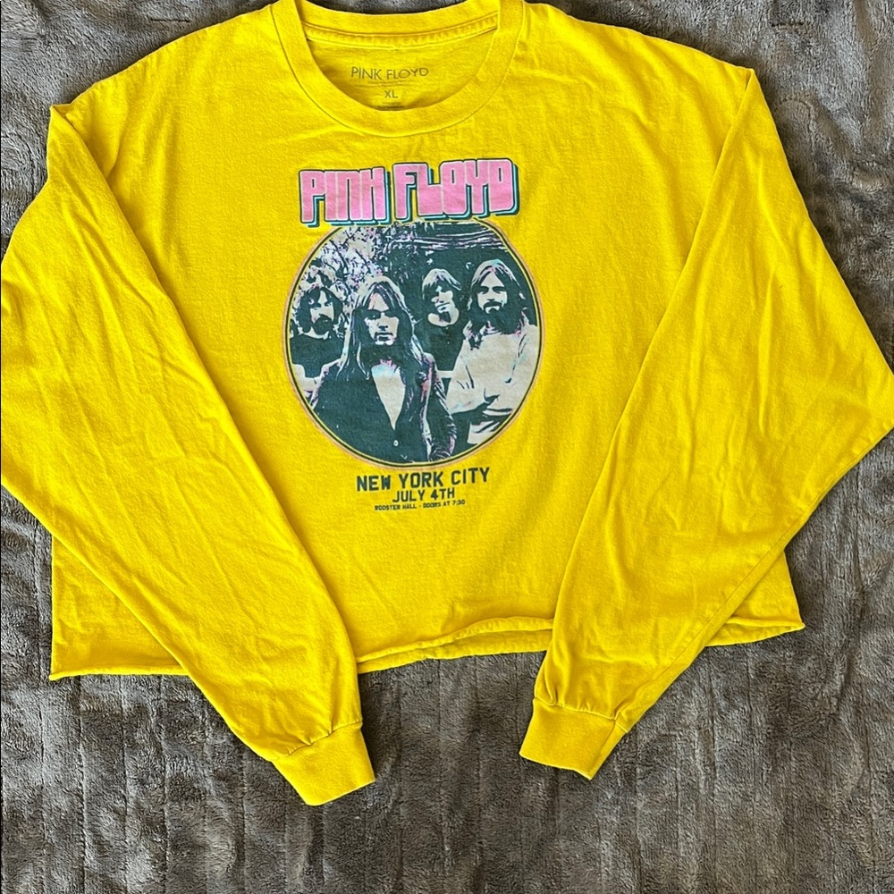 Pink Floyd Vibrant Yellow Band Crop Top Tee Size XL